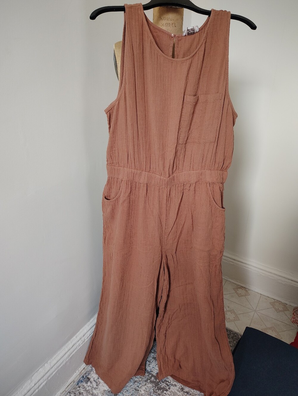 LOFT Rust-Toned Sleeveless Cotton Gauze Jumpsuit
